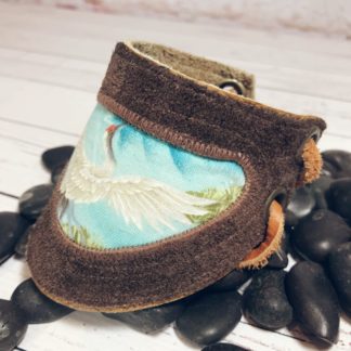 Leather Cuff with Vintage Crane Fabric