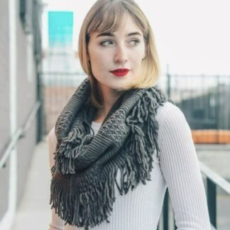 Knit Fringe Infinity Scarf - Gray