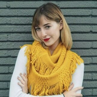 Knit Fringe Infinity Scarf - Mustard